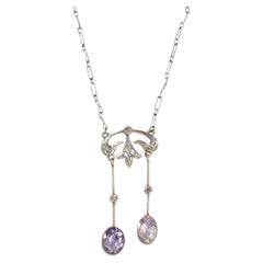 Edwardian 15k Gold Topaz & Diamond Negligee Necklace, Circa 1910