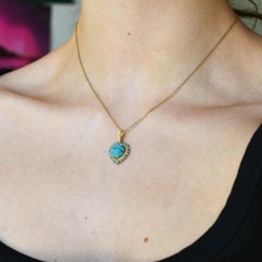 Edwardian 15k Gold Turquoise & Pearl Heart Locket Pendant, Circa 1910