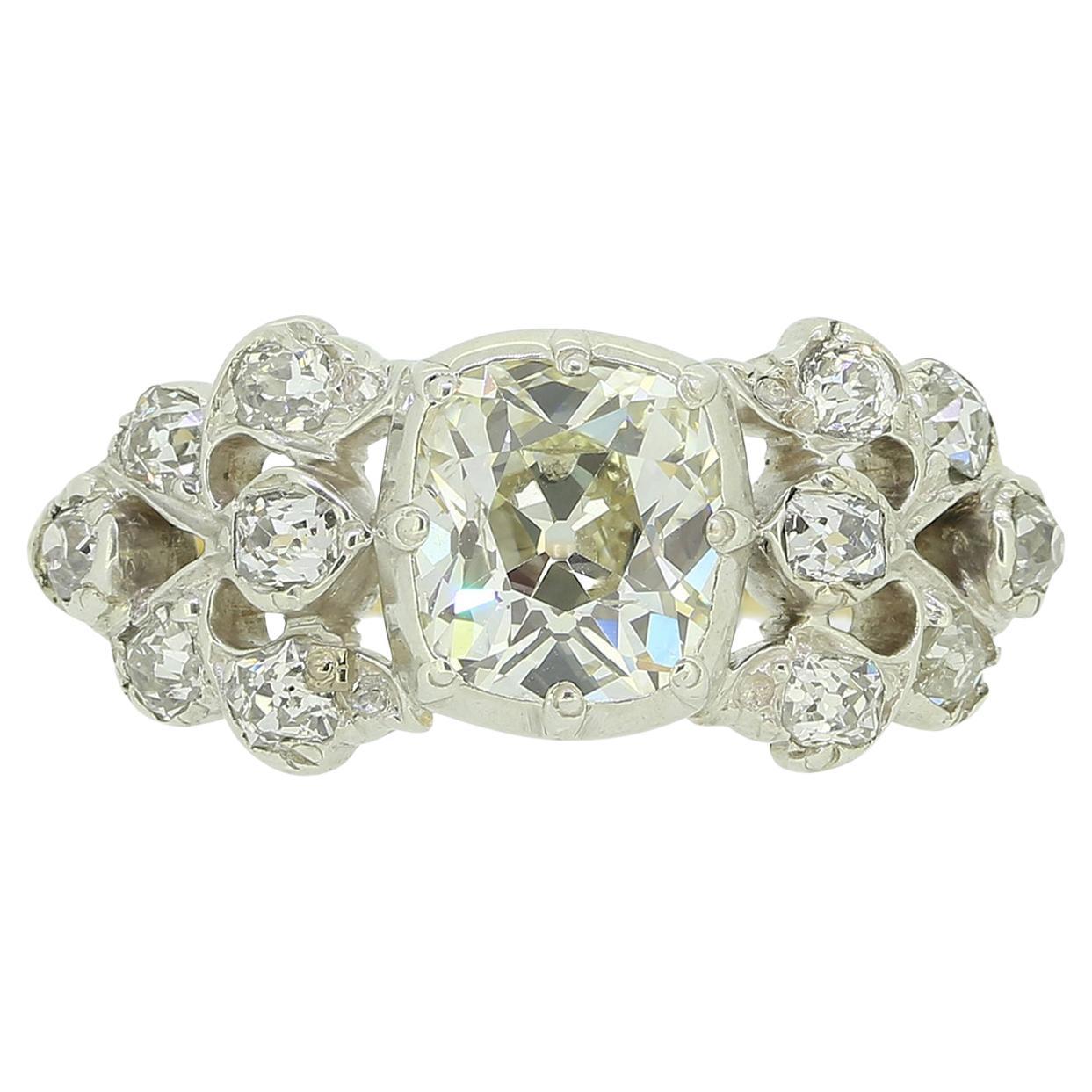 Edwardian 1.60 Carat Old Cut Diamond Engagement Ring