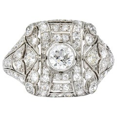 Edwardian 1.60 Carat Old European Cut Diamond Platinum Dinner Ring