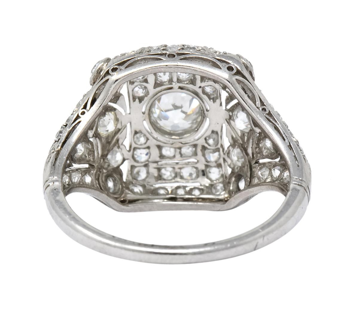 Women's or Men's Edwardian 1.60 Carat Old European Cut Diamond Platinum Dinner Ring