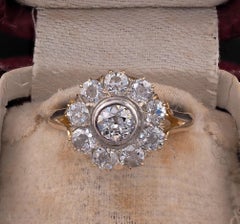 Edwardian 1.60 Ct Ct Old Mine Cut Diamond Daisy Cluster Ring