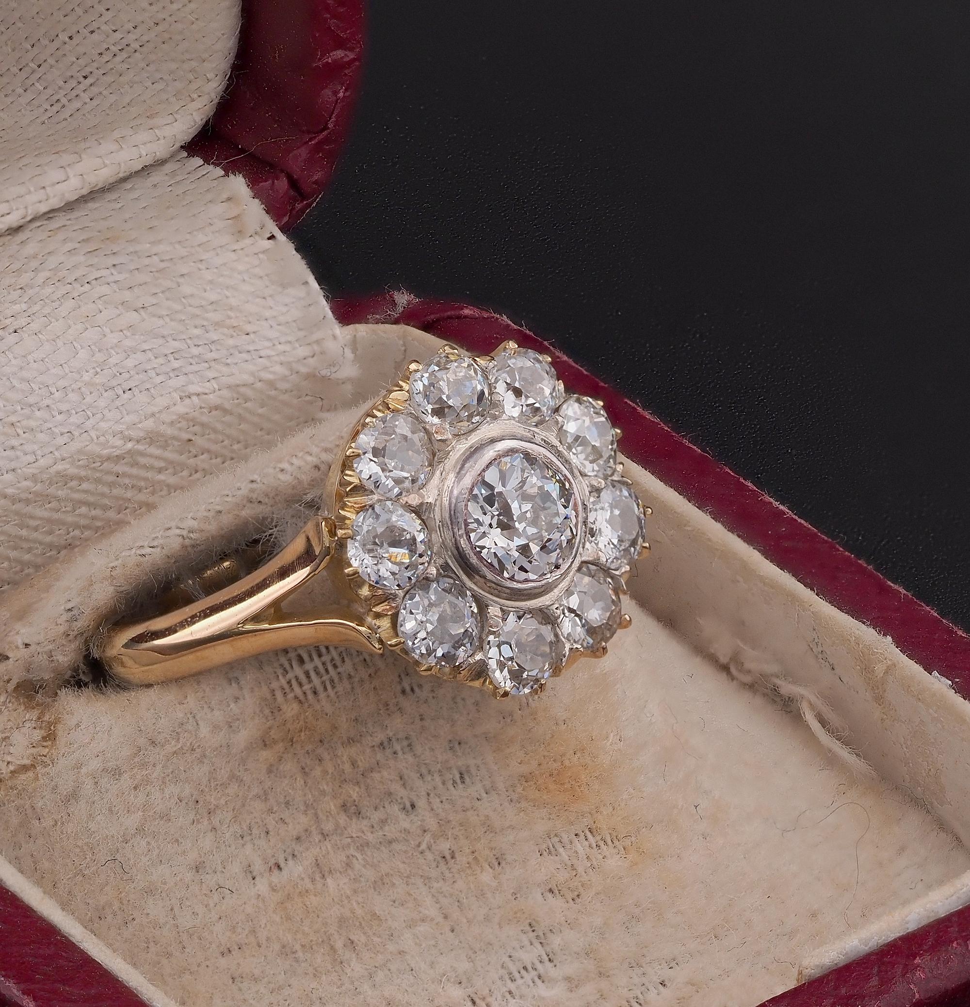 Edwardian 1.60 Ct Ct Old Mine Cut Diamant Daisy Cluster Ring Damen