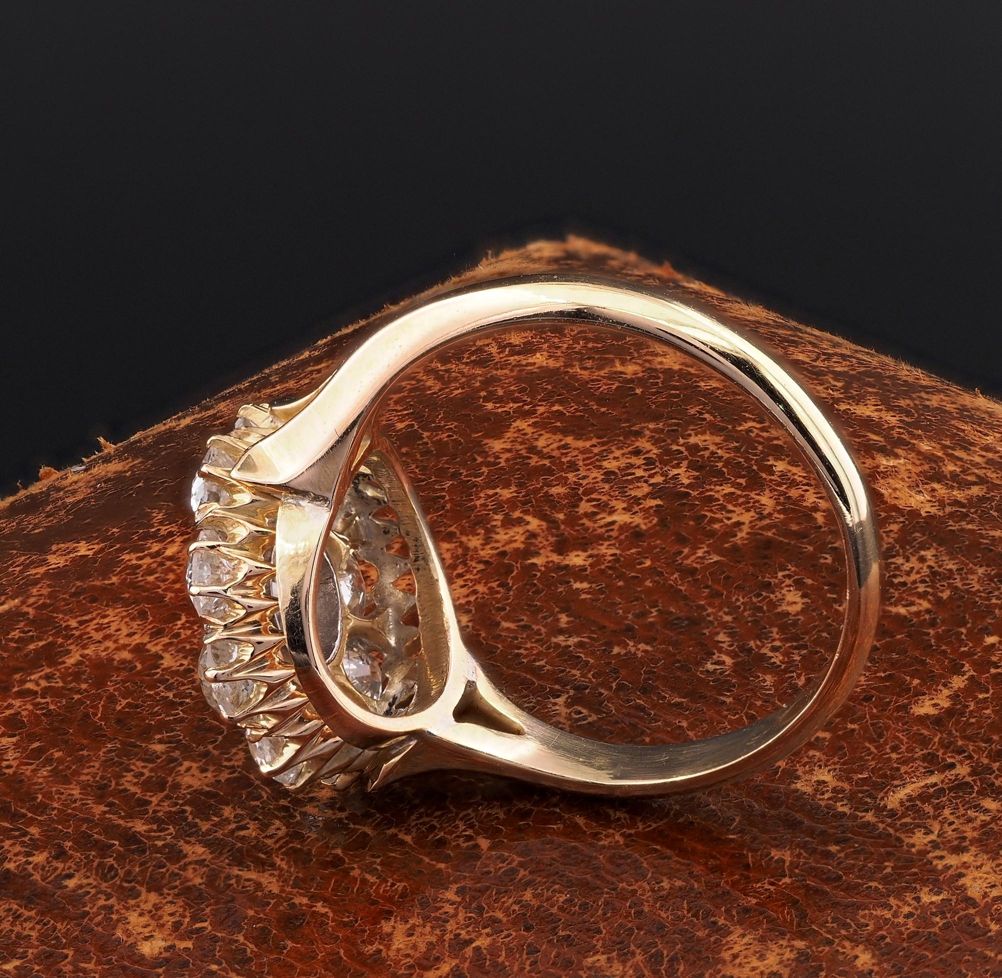 Edwardian 1.60 Ct Ct Old Mine Cut Diamant Daisy Cluster Ring 3