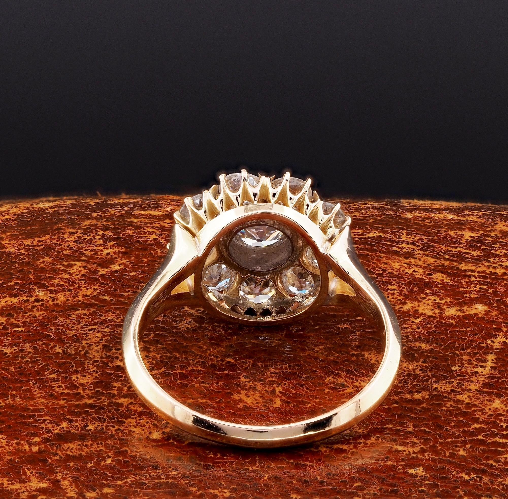 Edwardian 1.60 Ct Ct Old Mine Cut Diamant Daisy Cluster Ring 4
