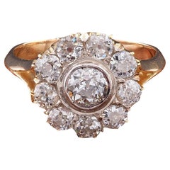 Edwardian 1.60 Ct Ct Old Mine Cut Diamond Daisy Cluster Ring