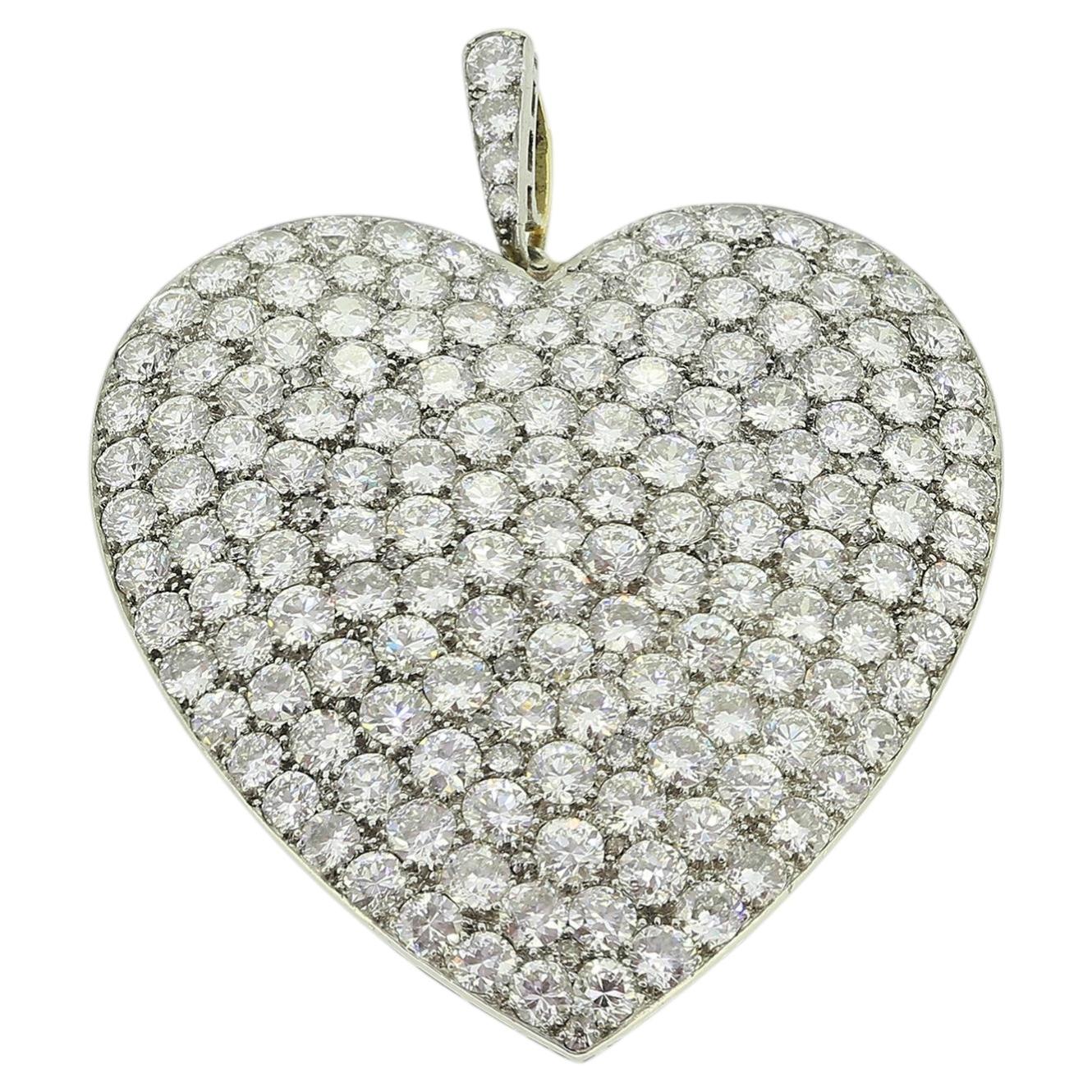 Edwardian 16.00 Carat Diamond Love Heart Pendant Brooch