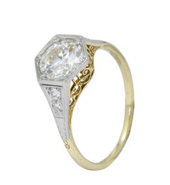 Edwardian 1.61 Carat Diamond Platinum-Topped 14 Karat Gold Engagement Ring GIA