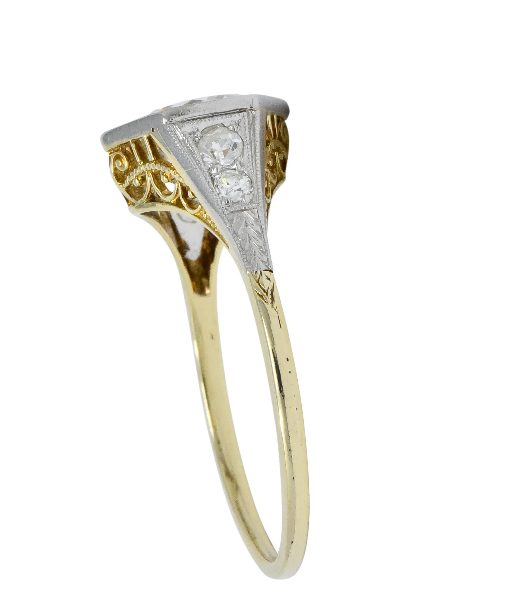 Edwardian 1.61 Carat Diamond Platinum-Topped 14 Karat Gold Engagement Ring GIA In Excellent Condition In Philadelphia, PA