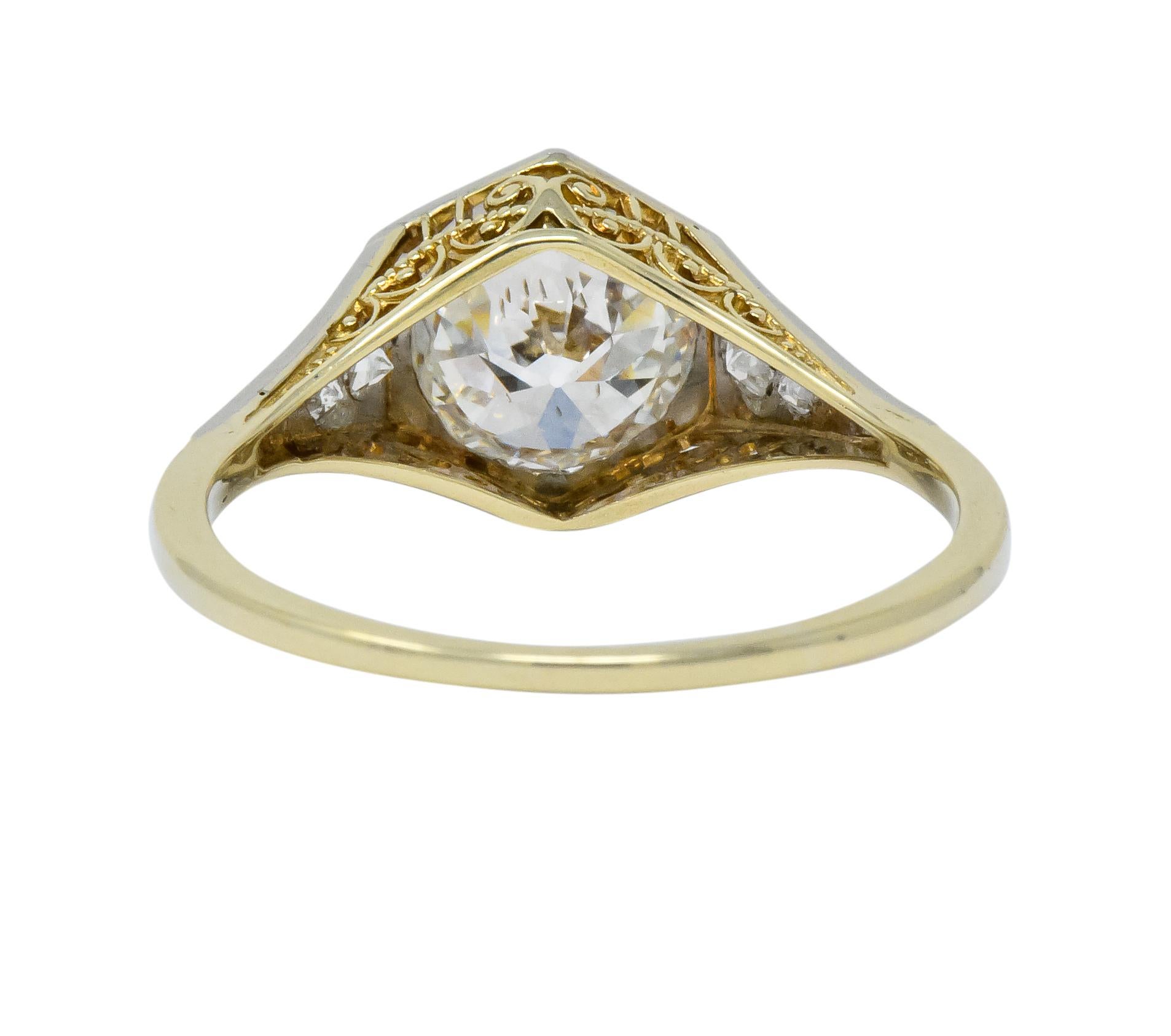 Women's or Men's Edwardian 1.61 Carat Diamond Platinum-Topped 14 Karat Gold Engagement Ring GIA