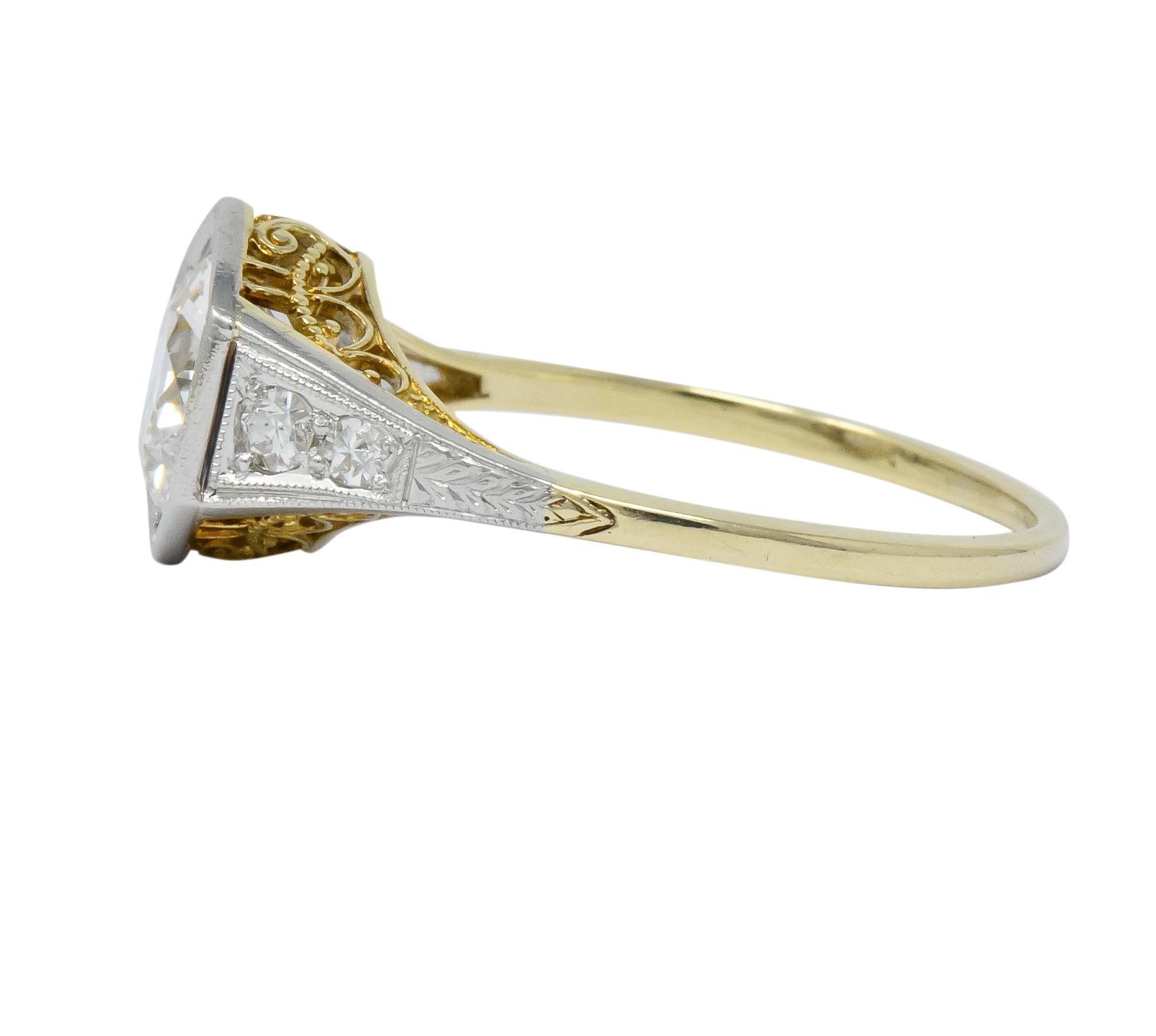 Edwardian 1.61 Carat Diamond Platinum-Topped 14 Karat Gold Engagement Ring GIA 1