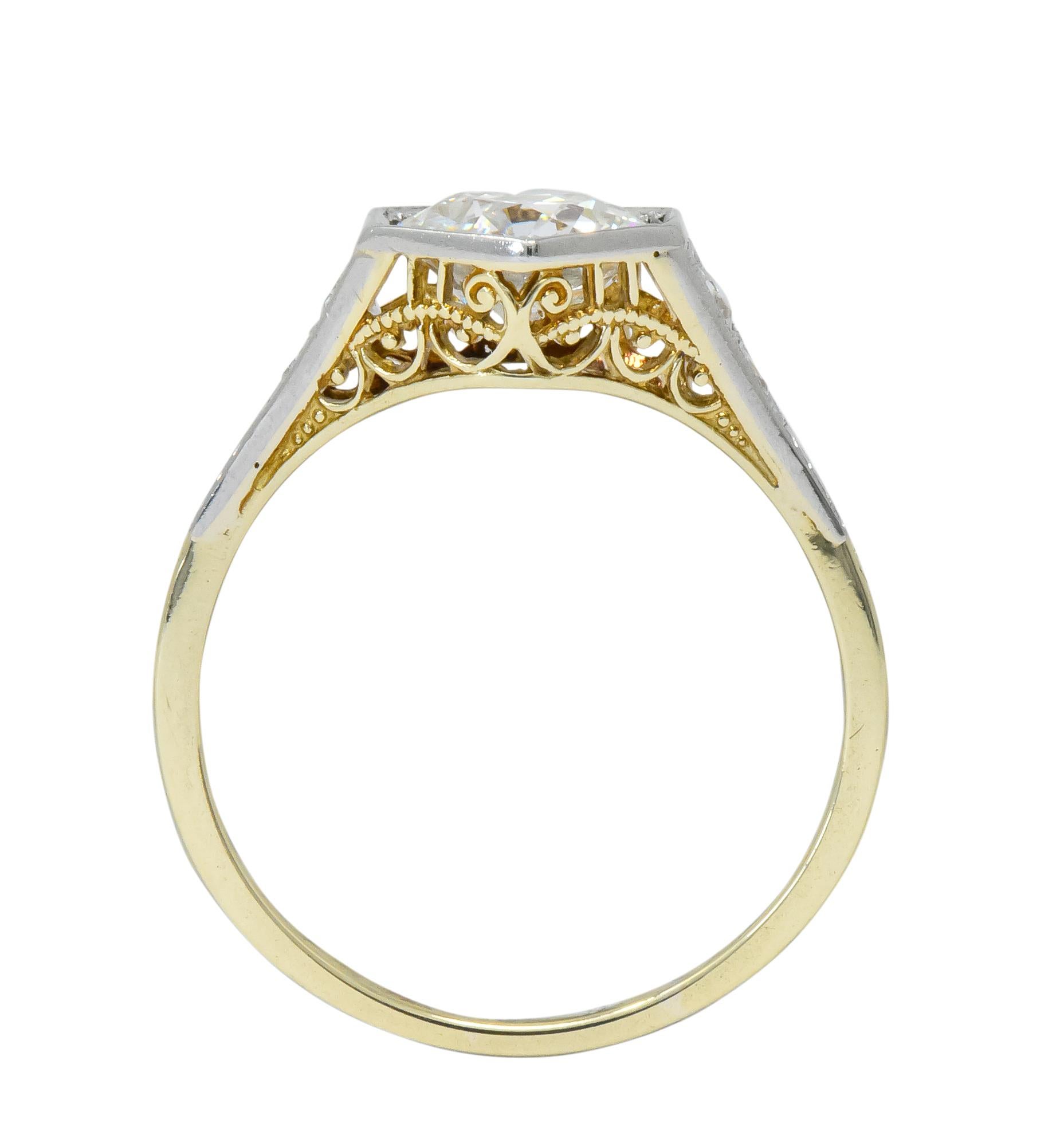Edwardian 1.61 Carat Diamond Platinum-Topped 14 Karat Gold Engagement Ring GIA 3