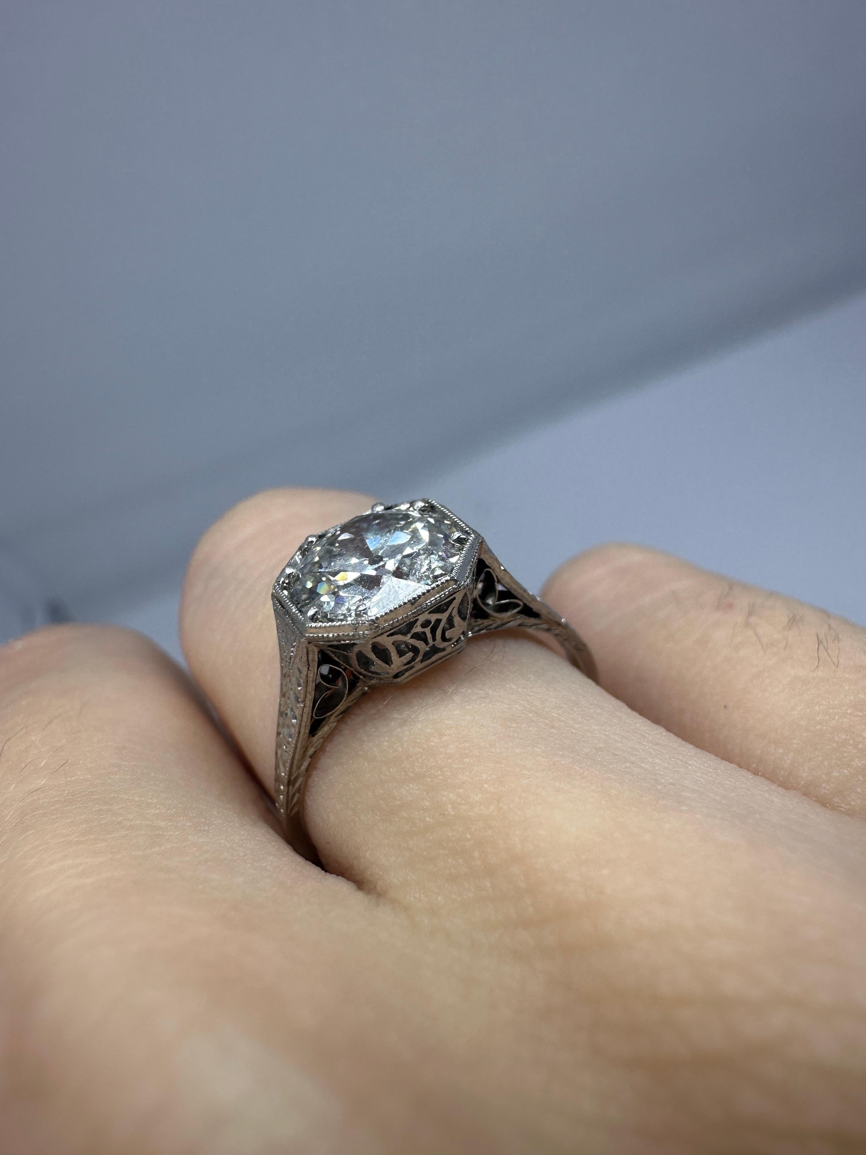 Edwardian 1.63 Carat Circular Cut Diamond Platinum Antique Engagement Ring 1