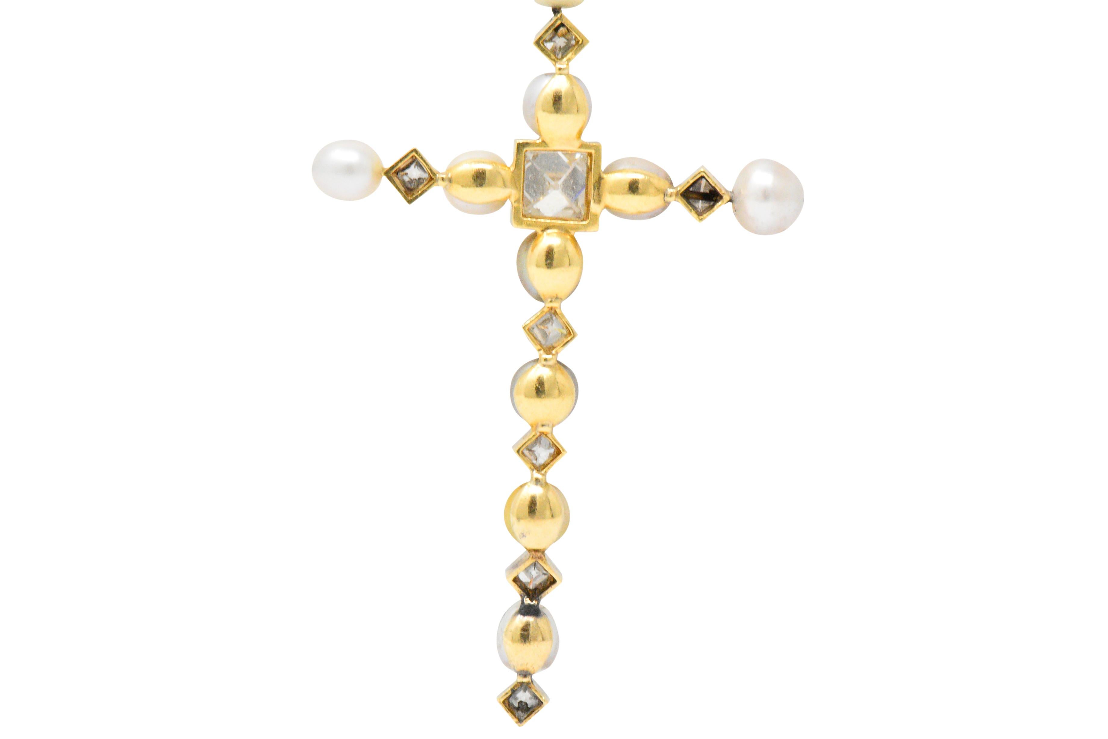 Edwardian 16.31 Carat Diamond Natural Pearl Platinum 18 Karat Rosary or Necklace 5