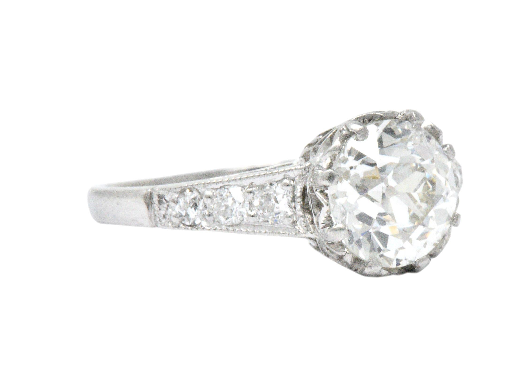 Edwardian 1.64 Carats Diamond Platinum Engagement Ring GIA In Excellent Condition In Philadelphia, PA