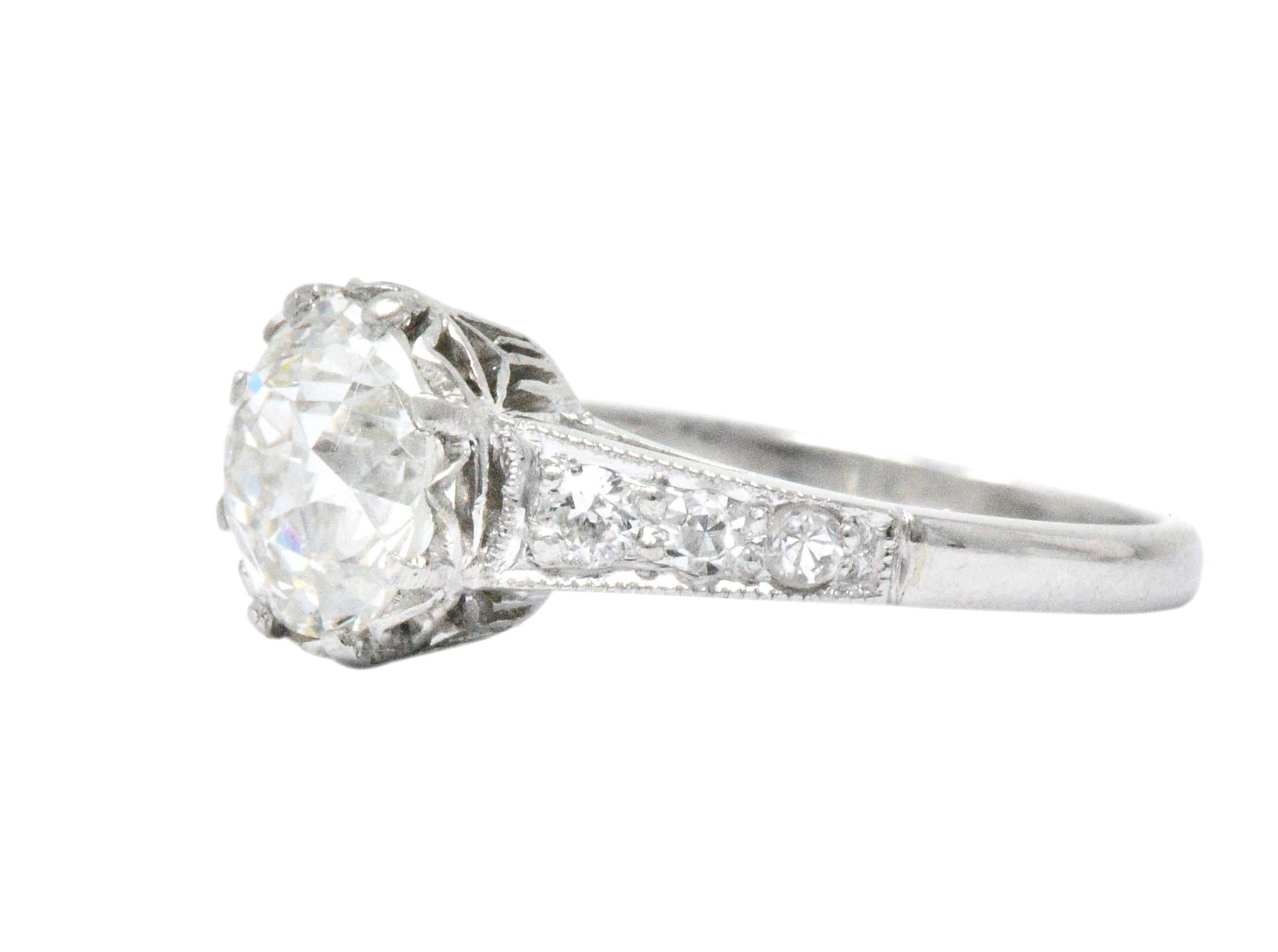 Women's or Men's Edwardian 1.64 Carats Diamond Platinum Engagement Ring GIA