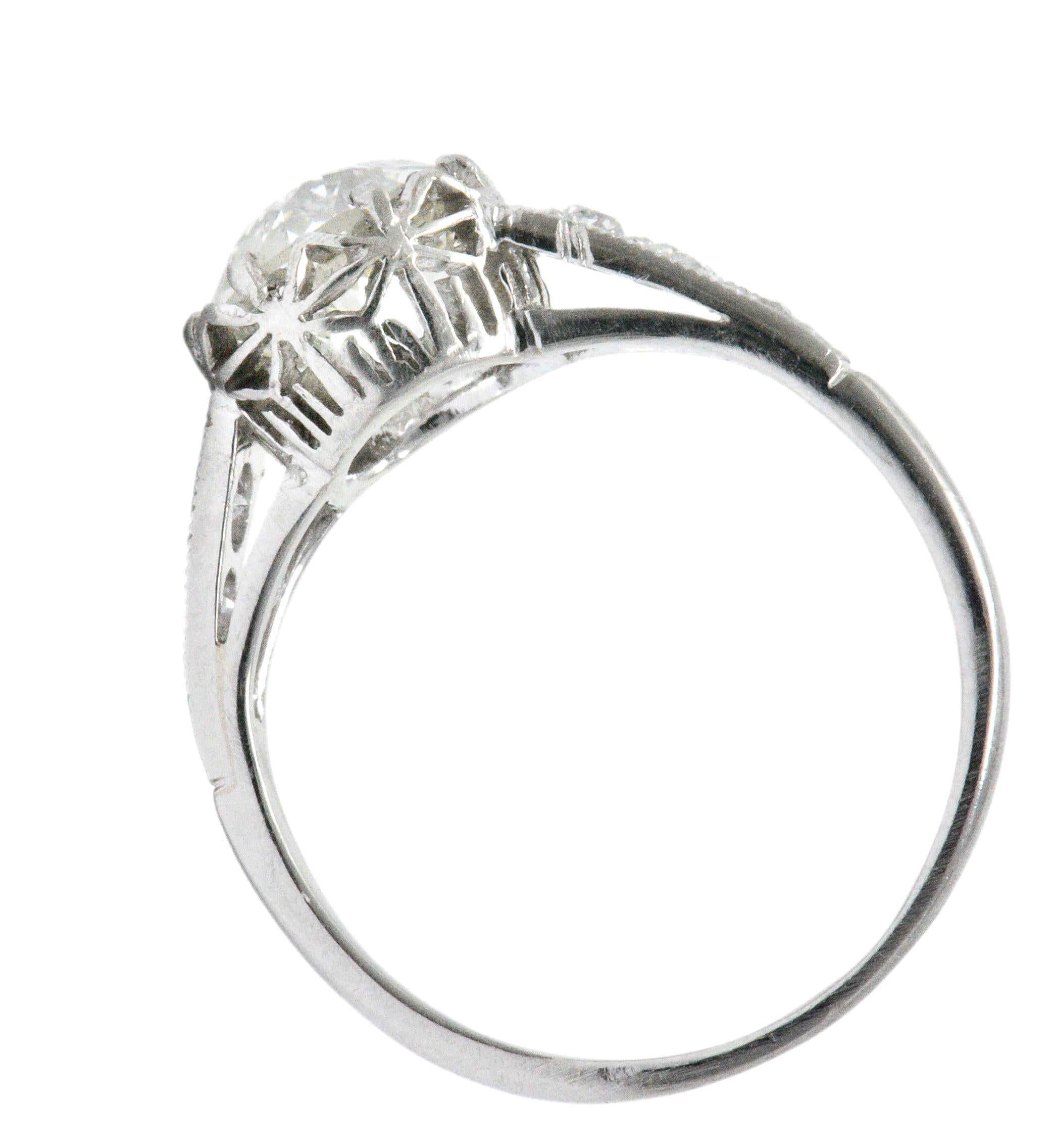 Edwardian 1.64 Carats Diamond Platinum Engagement Ring GIA 1
