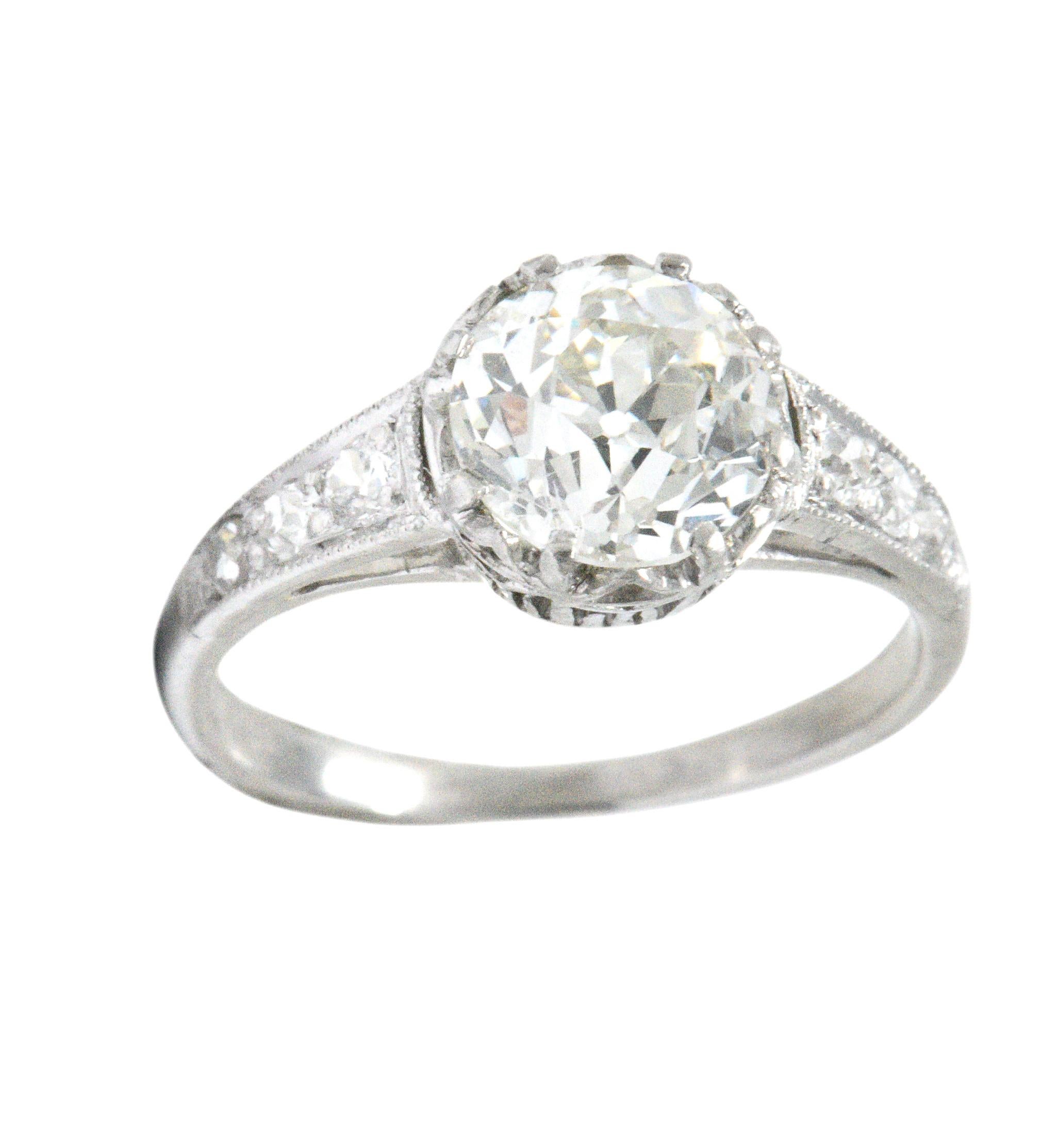 Edwardian 1.64 Carats Diamond Platinum Engagement Ring GIA 2