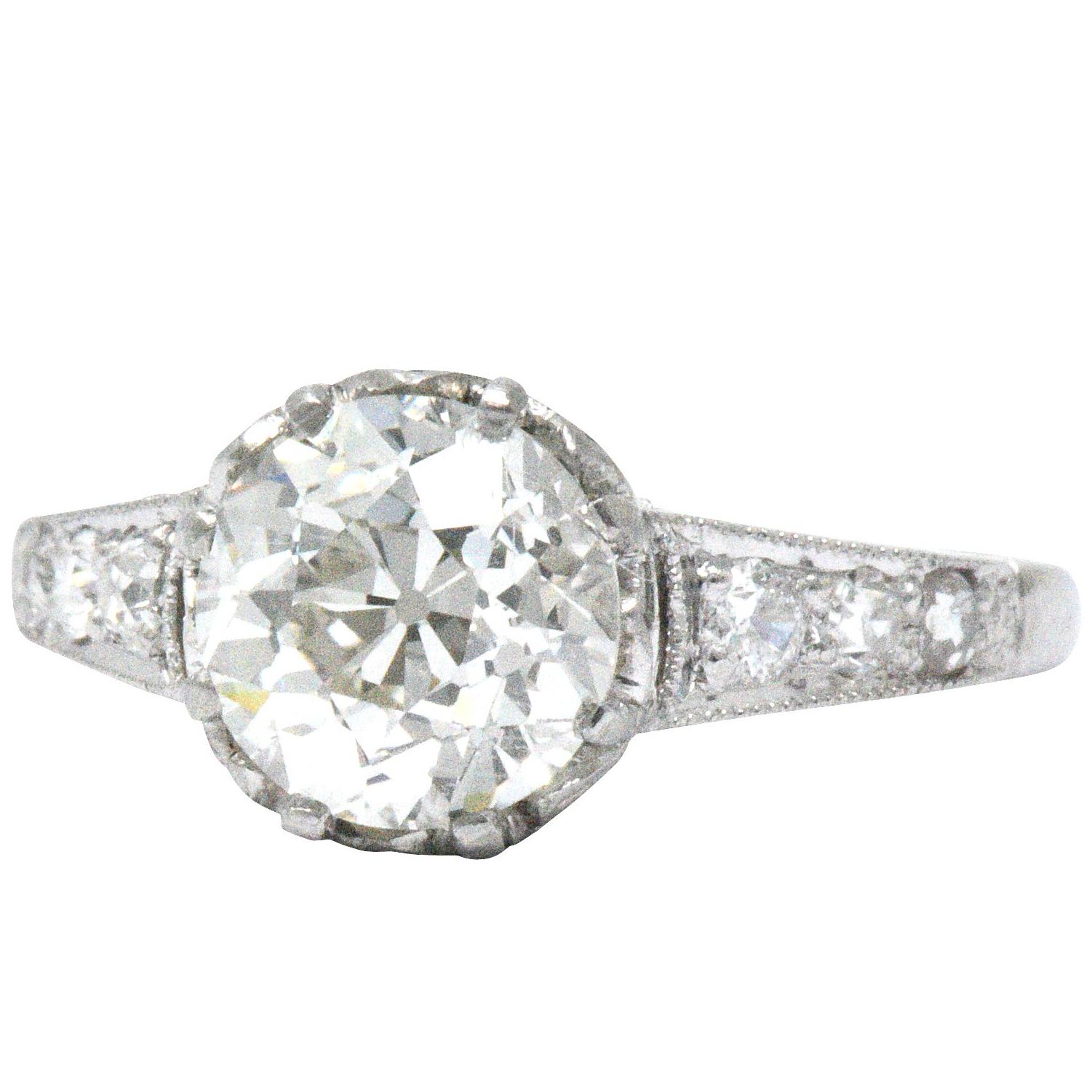 Edwardian 1.64 Carats Diamond Platinum Engagement Ring GIA