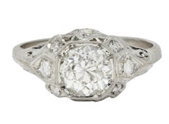 Edwardian 1.64 CTW Old European Diamond Platinum Foliate Antique Engagement Ring