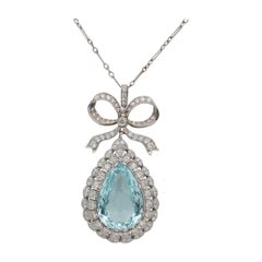 Antique Edwardian 16.40 Carat Aquamarine and Diamond Rare Necklace