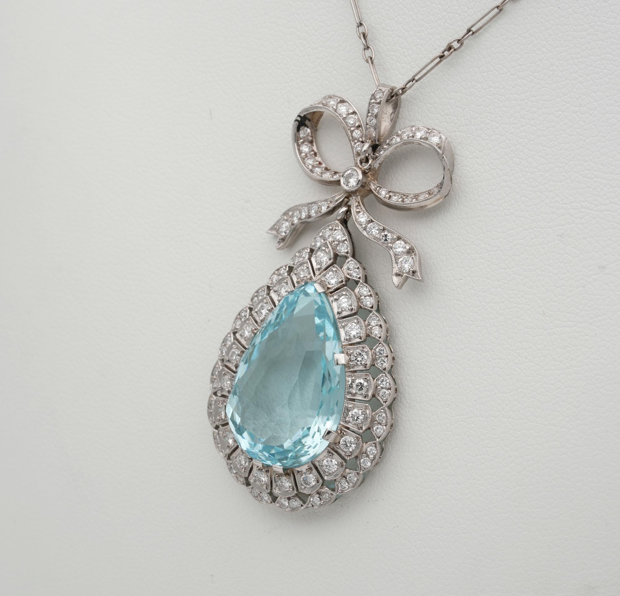 Edwardian 16.40 Ct Aquamarine Diamond necklace In Good Condition For Sale In Napoli, IT