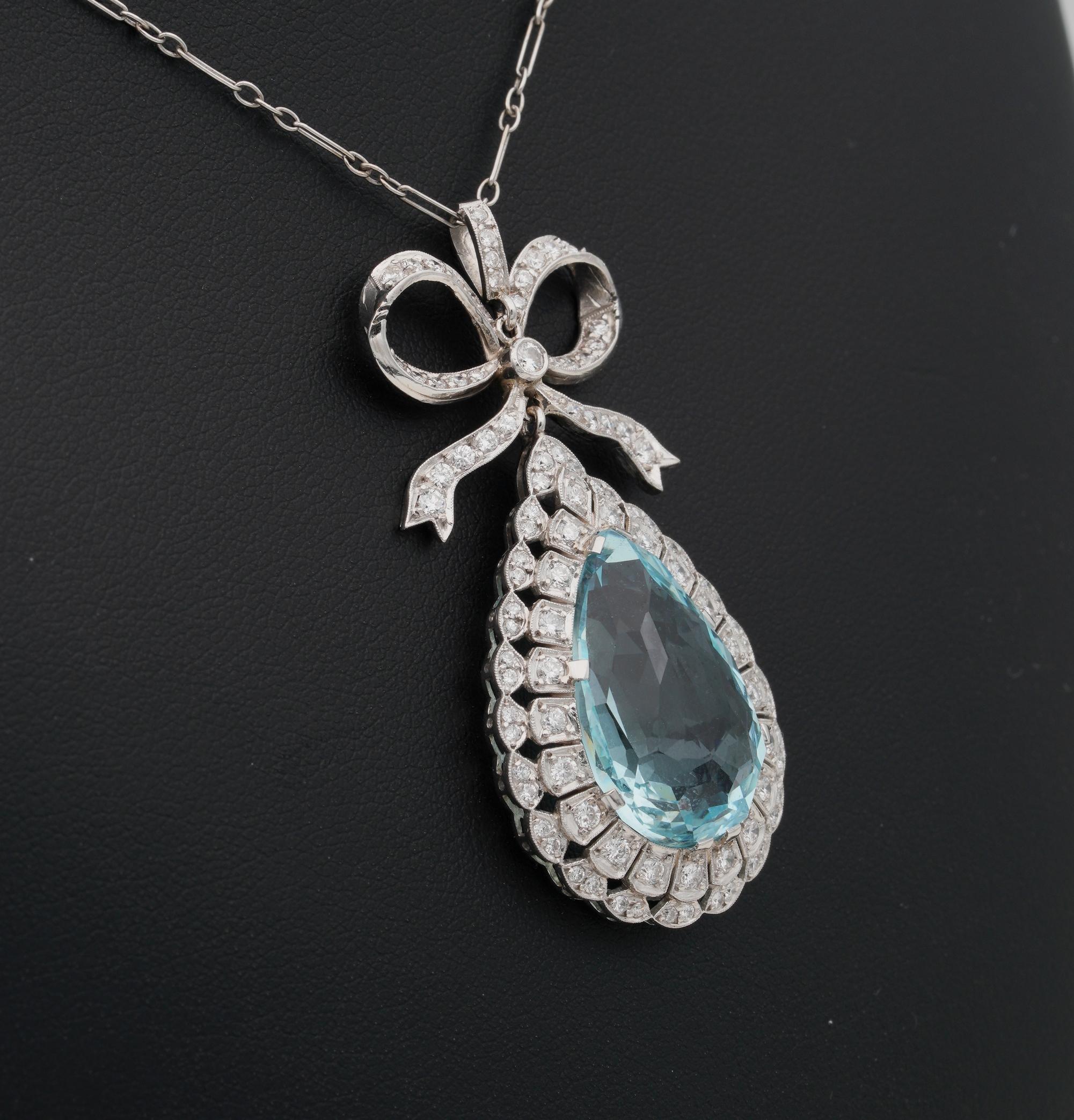 Women's Edwardian 16.40 Ct Aquamarine Diamond necklace For Sale