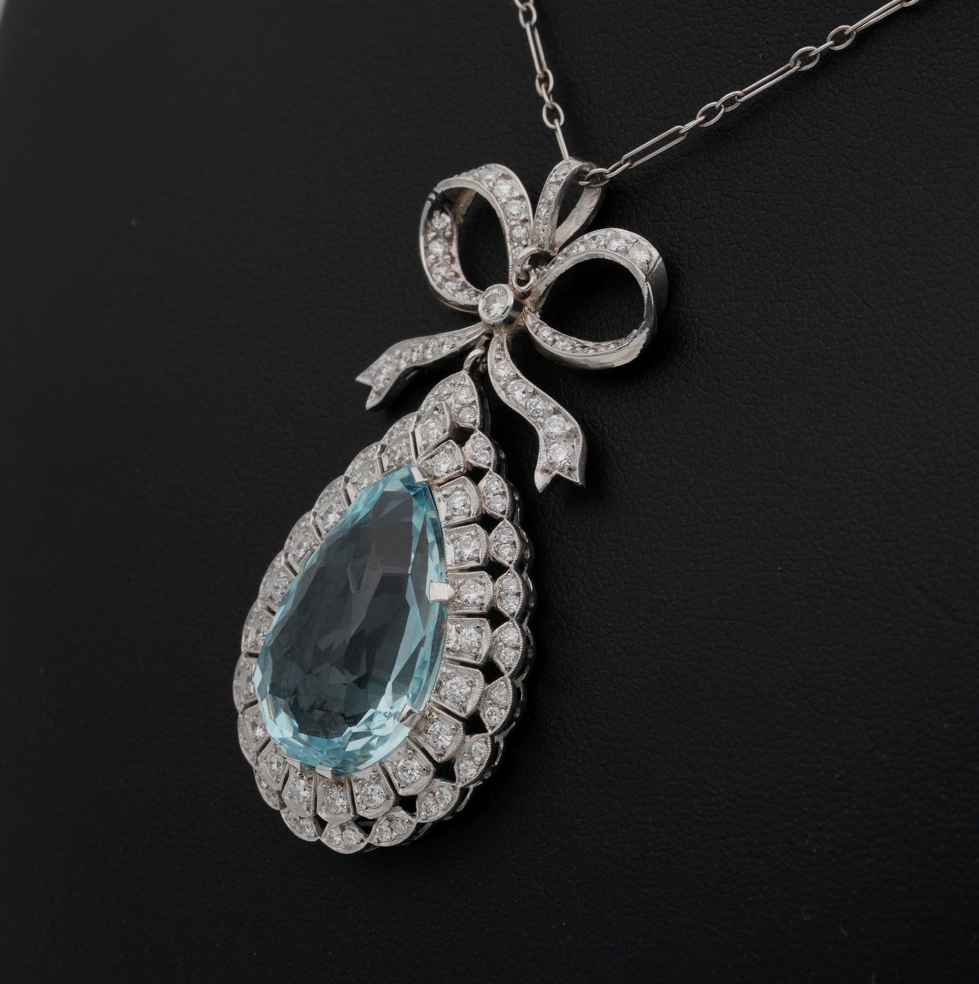 Edwardian 16.40 Ct Aquamarine Diamond necklace For Sale 1