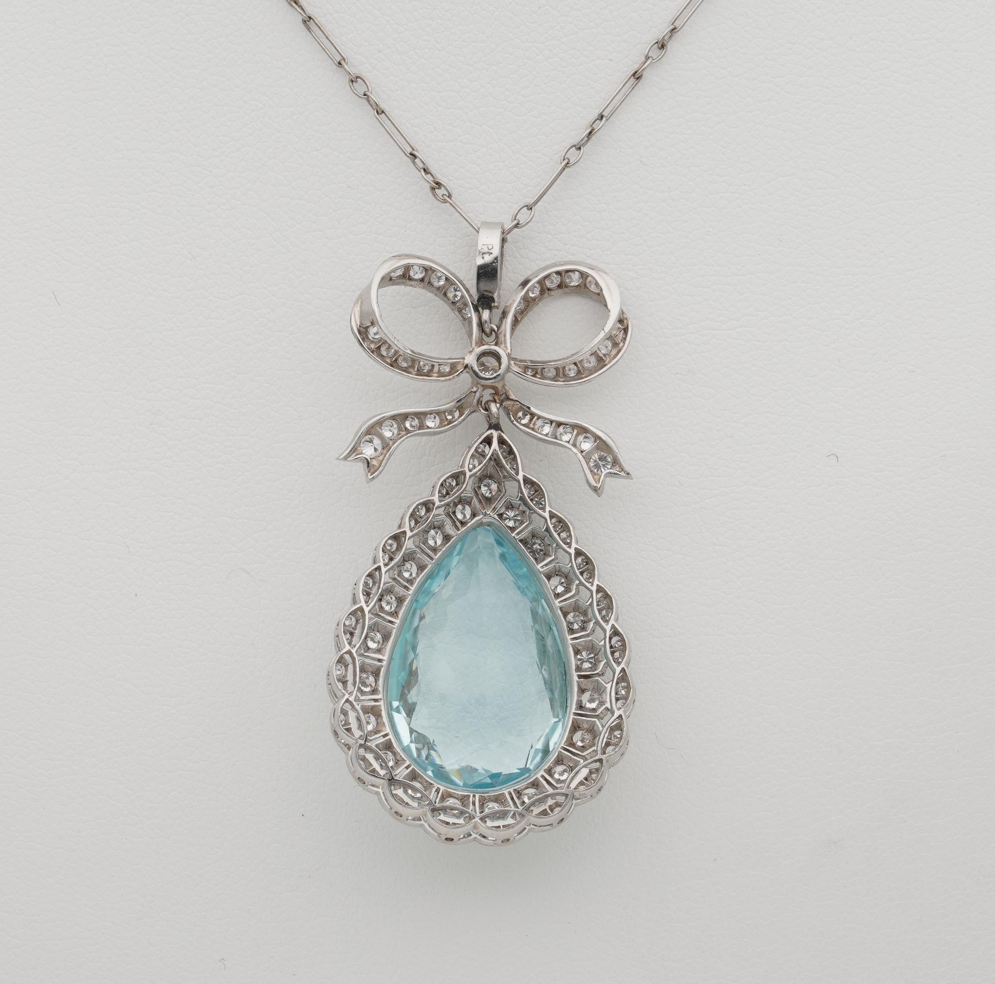 Edwardian 16.40 Ct Aquamarine Diamond necklace For Sale 2