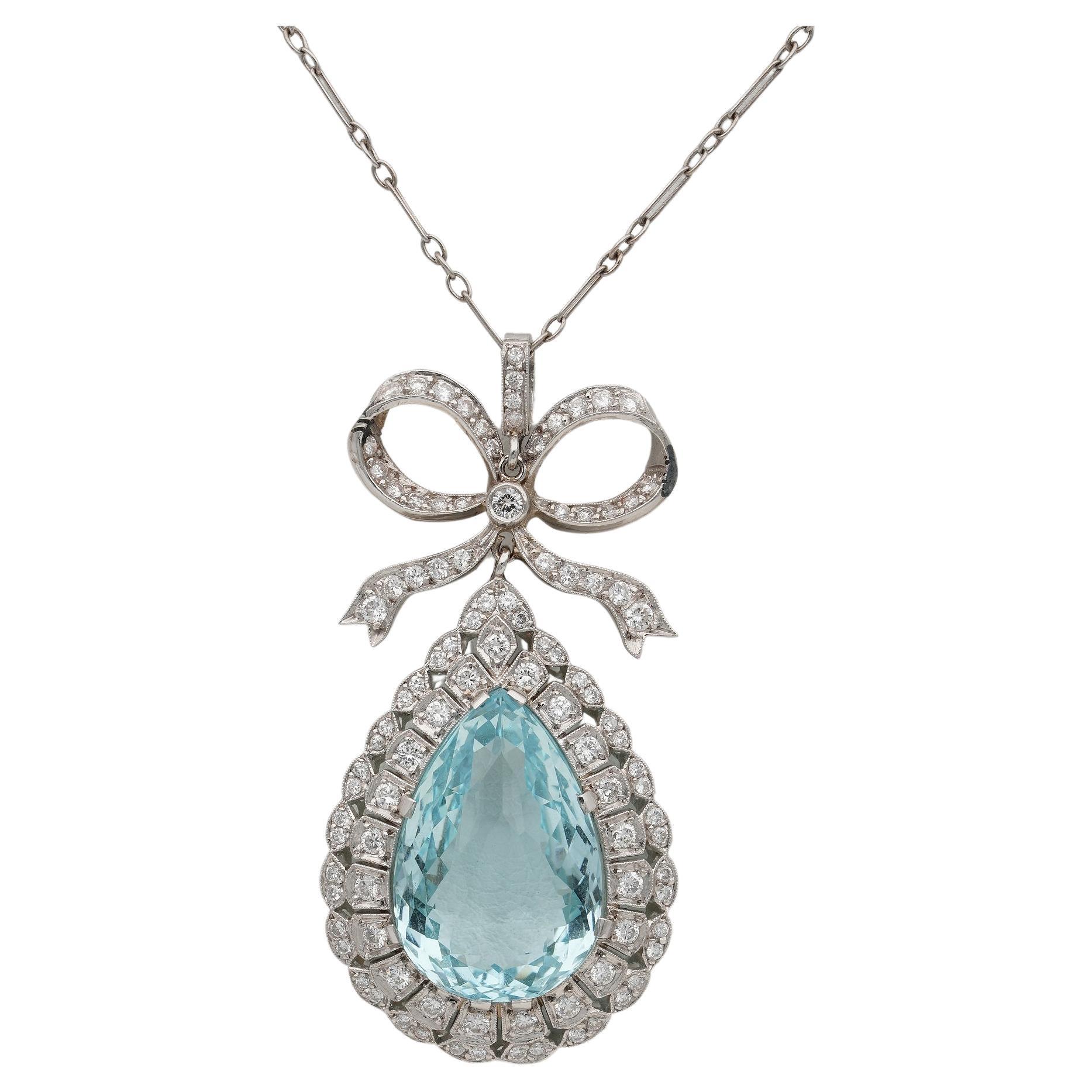 Edwardian 16.40 Ct Aquamarine Diamond necklace For Sale
