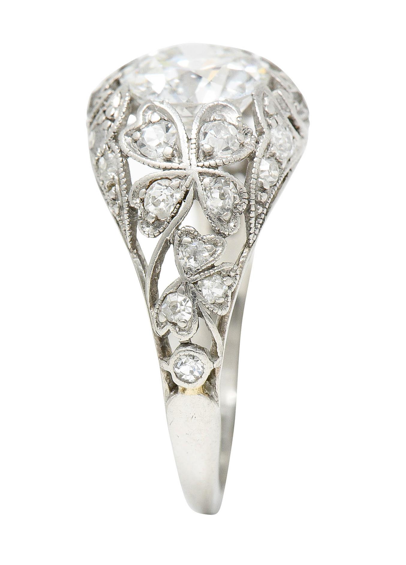 Edwardian 1.65 Carats Diamond Platinum Clover Engagement Ring 5