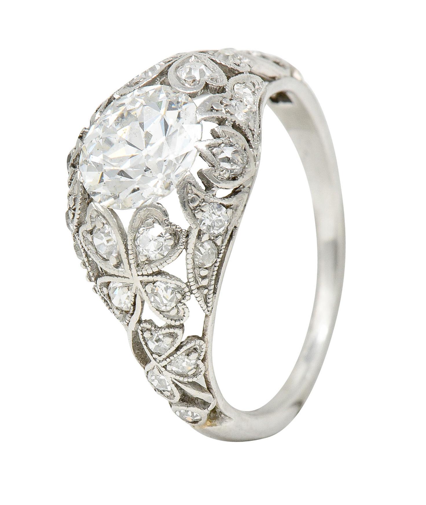 Edwardian 1.65 Carats Diamond Platinum Clover Engagement Ring 6