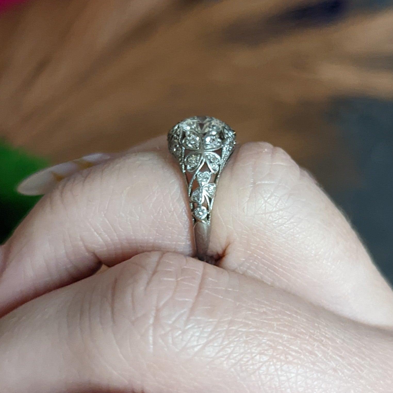 Edwardian 1.65 Carats Diamond Platinum Clover Engagement Ring 8