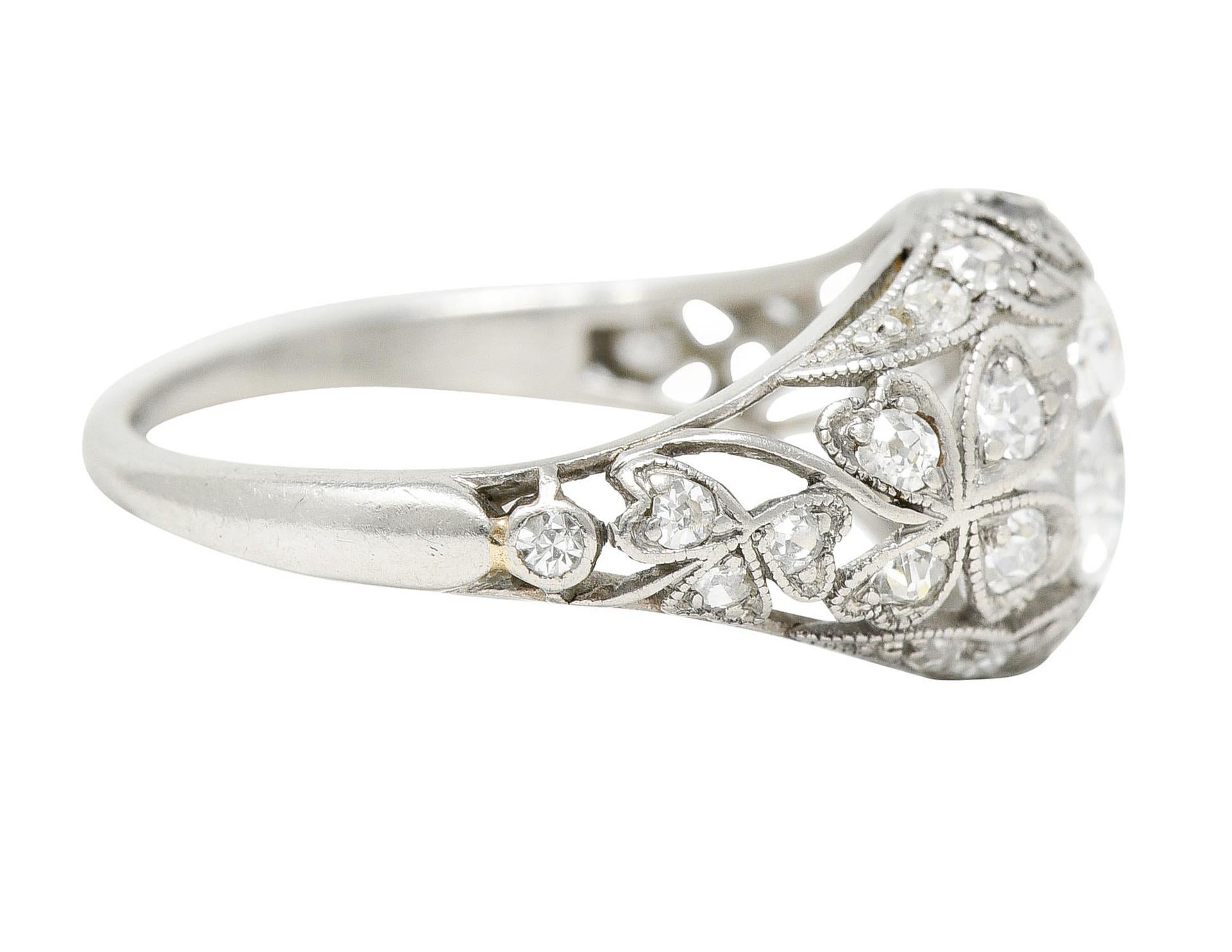 Old European Cut Edwardian 1.65 Carats Diamond Platinum Clover Engagement Ring