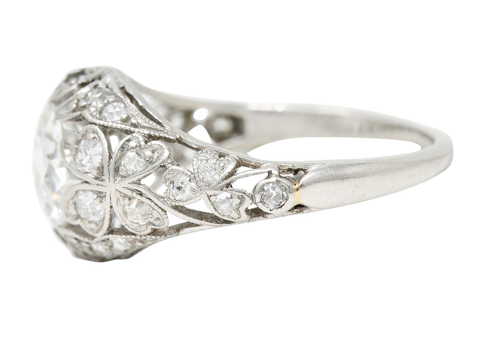 Women's or Men's Edwardian 1.65 Carats Diamond Platinum Clover Engagement Ring