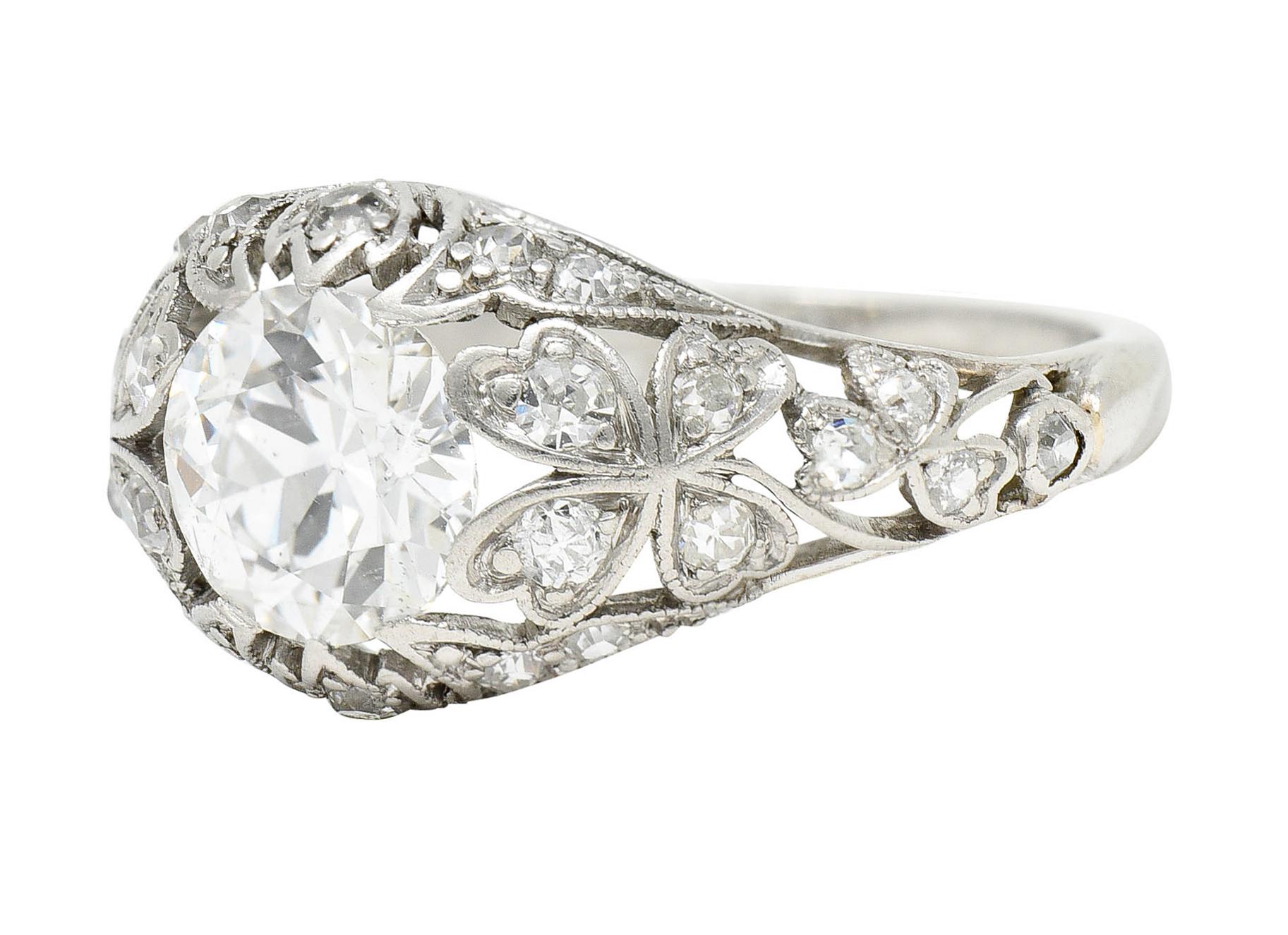 Edwardian 1.65 Carats Diamond Platinum Clover Engagement Ring 1