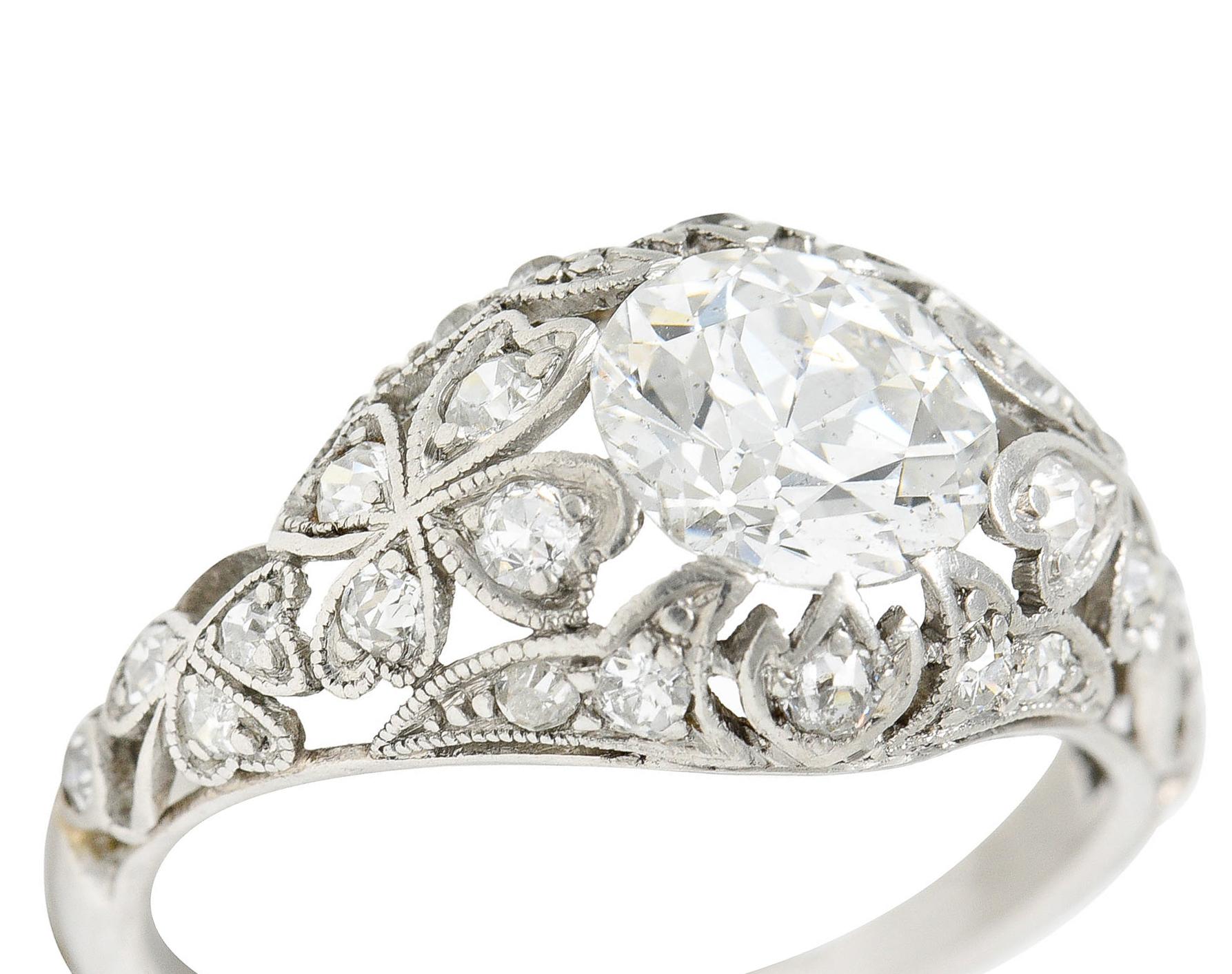 Edwardian 1.65 Carats Diamond Platinum Clover Engagement Ring 2