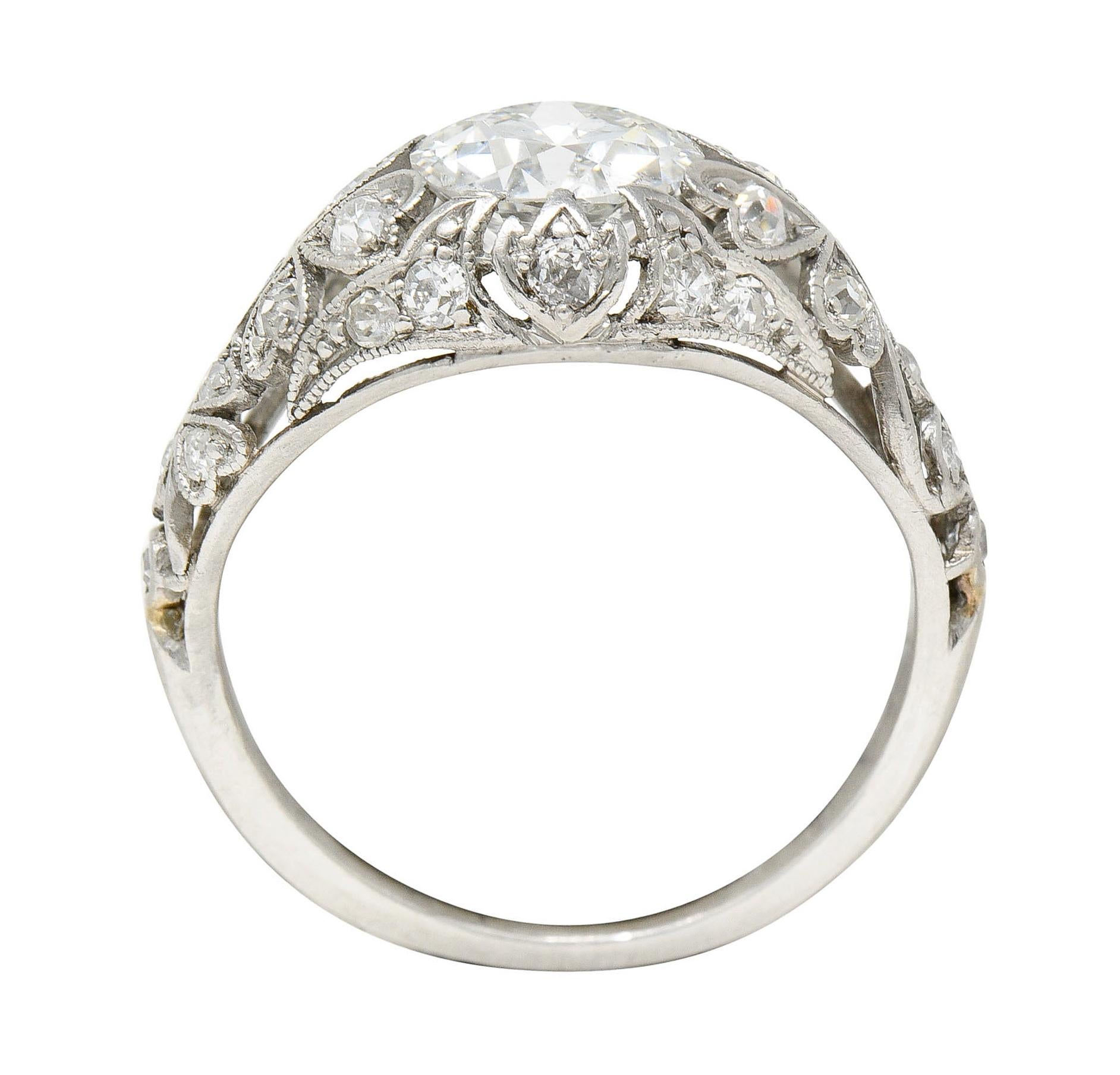 Edwardian 1.65 Carats Diamond Platinum Clover Engagement Ring 3