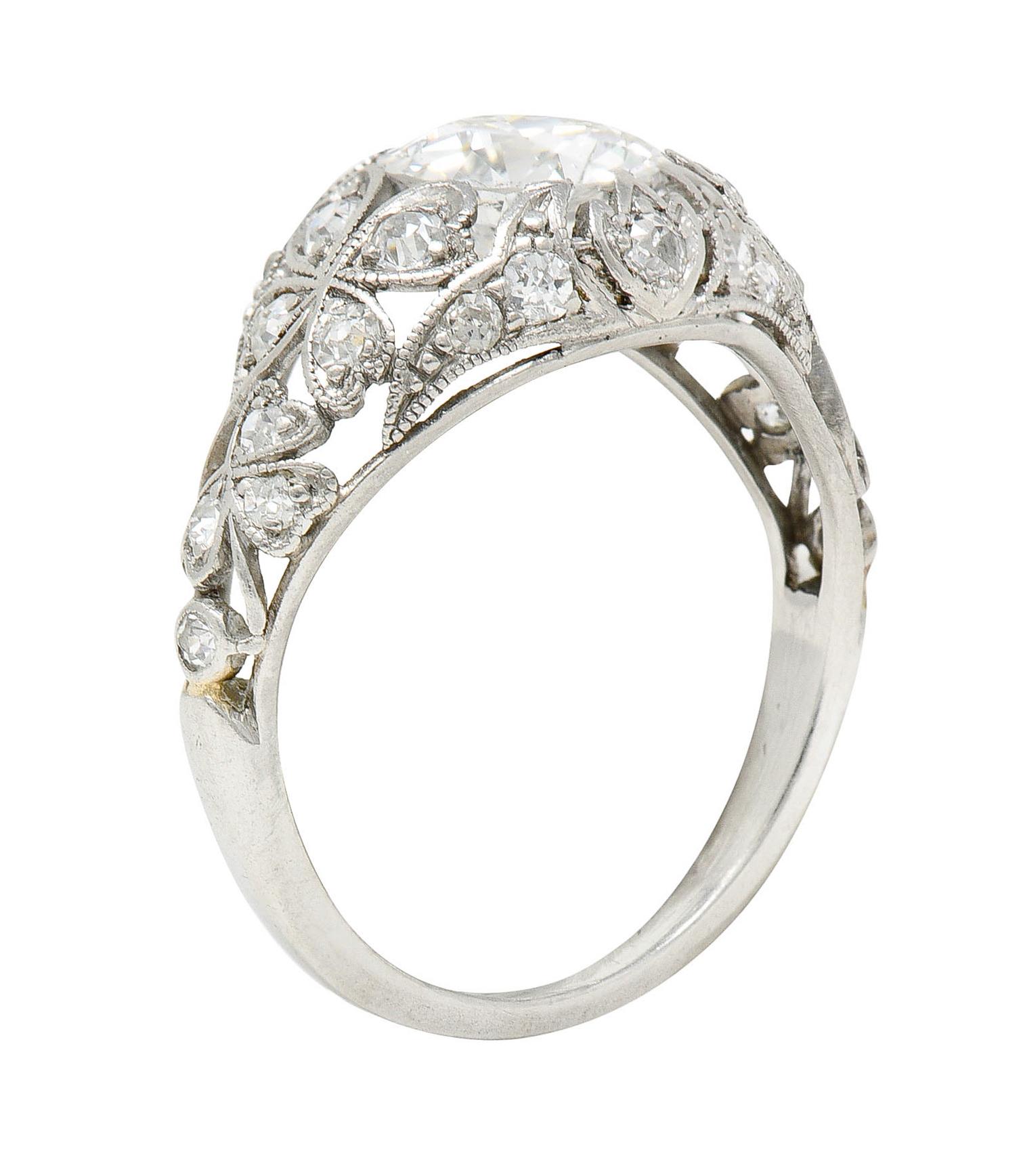 Edwardian 1.65 Carats Diamond Platinum Clover Engagement Ring 4