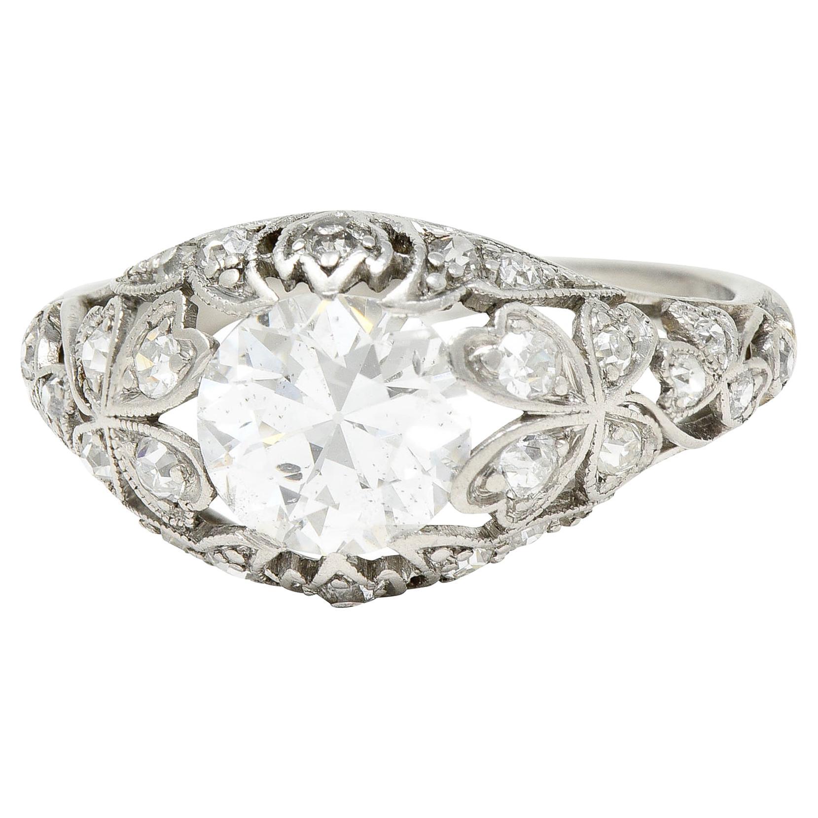 Edwardian 1.65 Carats Diamond Platinum Clover Engagement Ring
