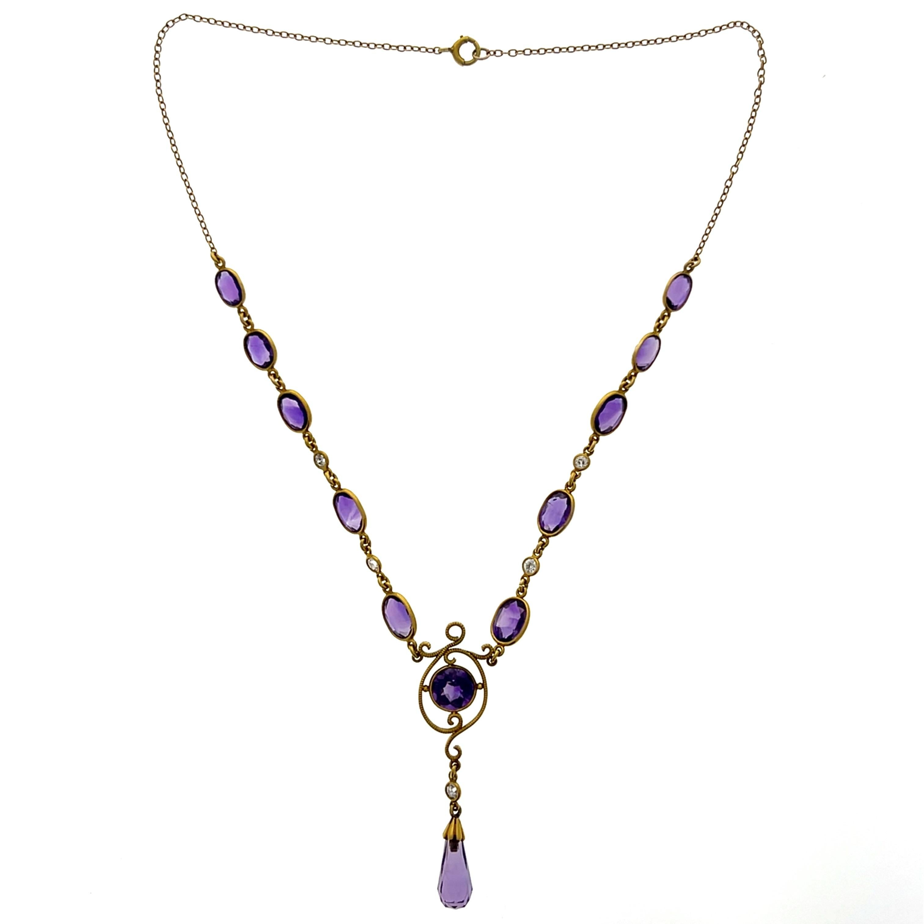 Collier pendentif édouardien en or jaune 18 carats avec améthyste et diamants 16,60 TCW Unisexe en vente