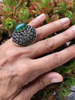 Edwardian 17 Carat Oval Diopside Bubble Ring 2.00 Carat Diamond