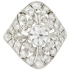 Edwardian 1.70 Carat Diamond Platinum Foliate Dinner Ring
