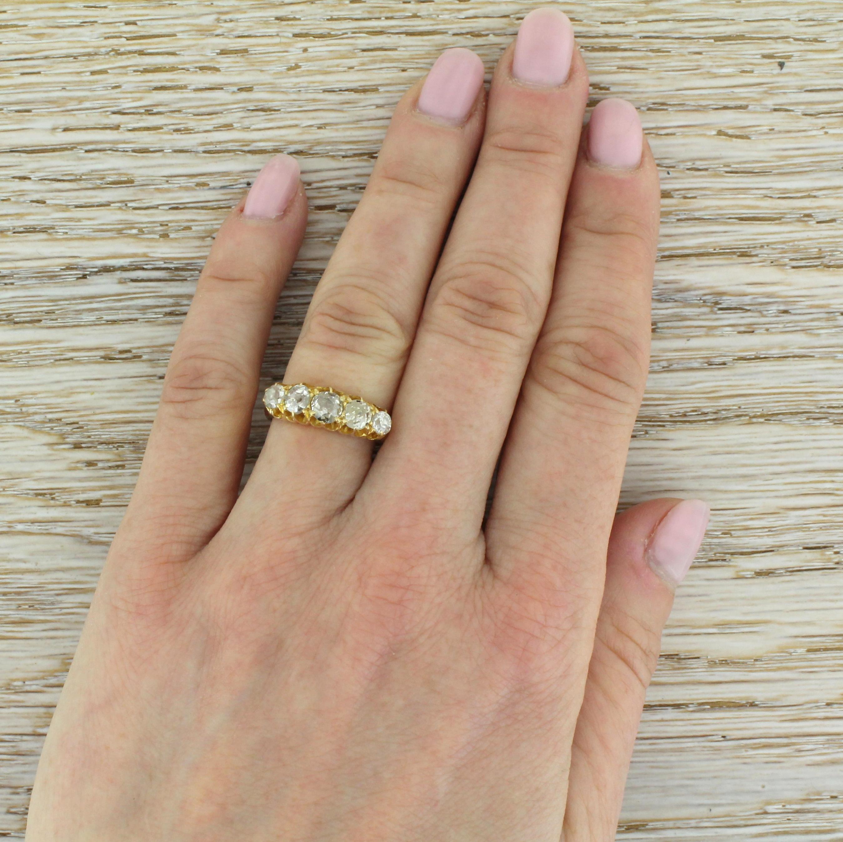 Women's Edwardian 1.70 Carat Old Cut Diamond Five-Stone Ring