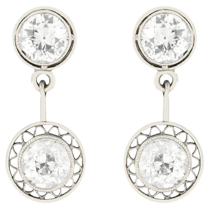 Edwardian 1.70ct Diamond Drop Earrings, c.1910s