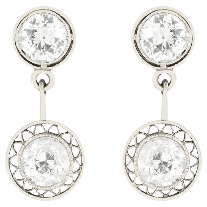 Edwardian 1.70ct Diamond Drop Earrings, c.1910s For Sale