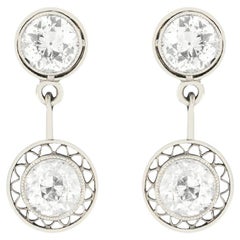 Boucles d'oreilles pendantes édouardiennes en diamant de 1,70 ct, vers 1910