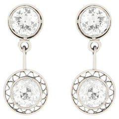 Antique Edwardian 1.70ct Diamond Drop Earrings, c.1910s