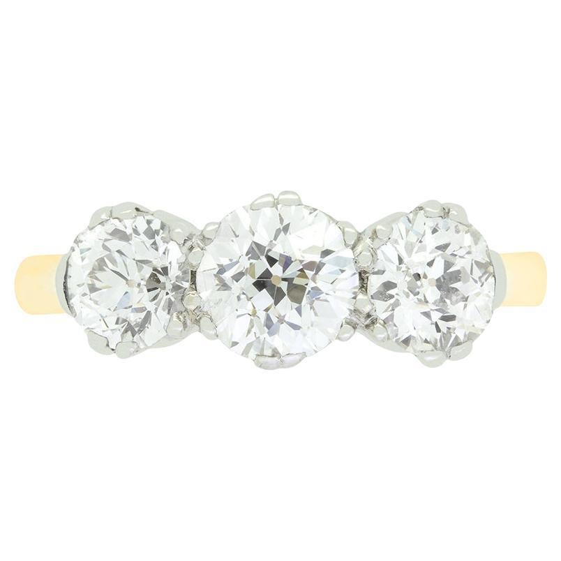 Edwardian 1.70ct Diamond Three Stone Ring, 1910s