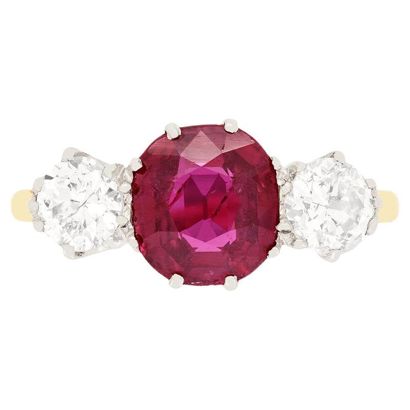 Edwardian 1.70ct Ruby and Diamond Trilogy Ring, c.1910s For Sale
